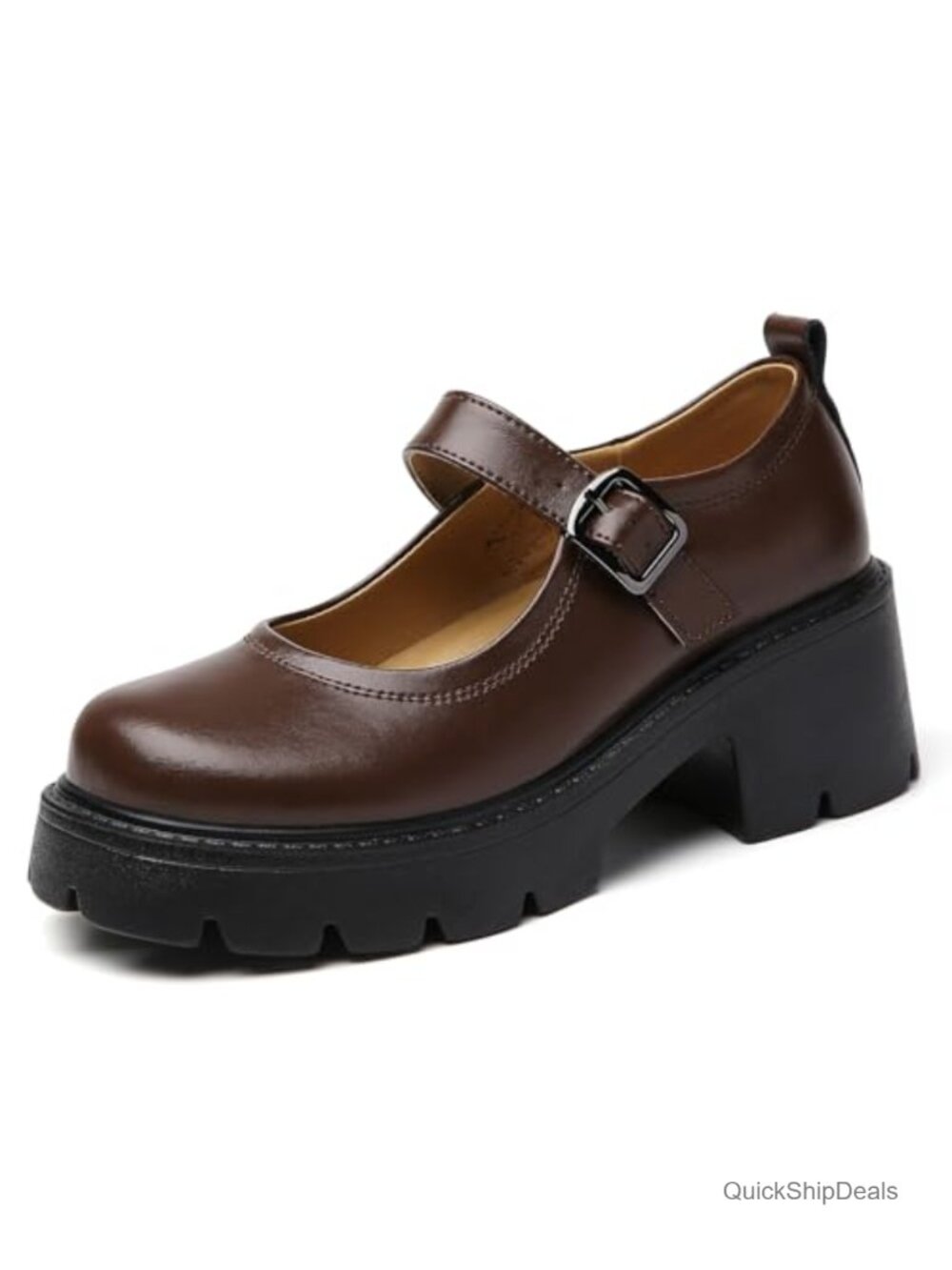 Mary Jane Shoes Platform Chunky Heel Round Toe Buckle Women's Pumps
